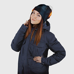 Шапка с помпоном Разорванный синий камуфляж с огнем, цвет: 3D-белый — фото 2