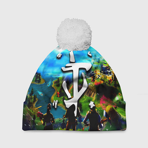 Шапка c помпоном Fortnite x doom logo / 3D-Белый – фото 1
