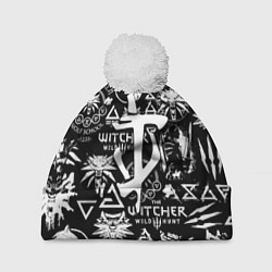 Шапка с помпоном Doom логотипы ведьмак, цвет: 3D-белый