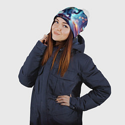 Шапка с помпоном Bender is a skateboarder in neon street - ai art, цвет: 3D-белый — фото 2