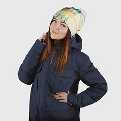 Шапка с помпоном Абстрактный лес - треугольники на светлом, цвет: 3D-белый — фото 2