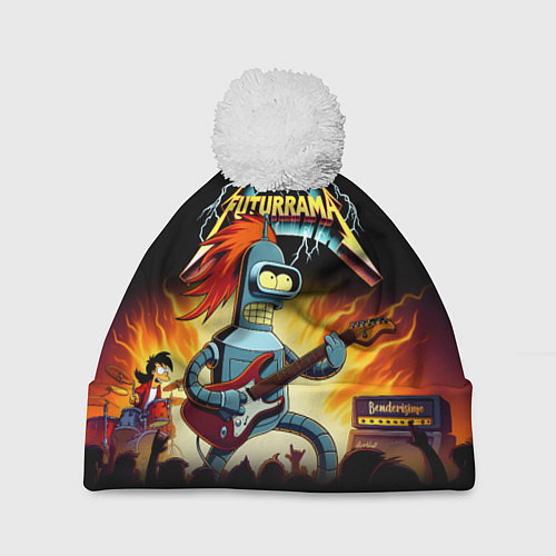 Шапка c помпоном Bender is a hard rock guitarist - Futurama / 3D-Белый – фото 1