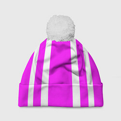 Шапка с помпоном Color white pink stripes, цвет: 3D-белый