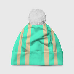 Шапка c помпоном Color blue beige stripes