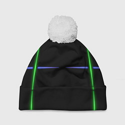 Шапка с помпоном Color black green purple stripes, цвет: 3D-белый