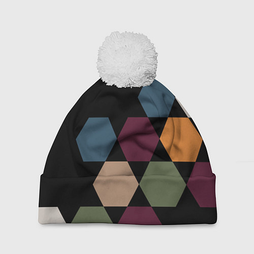 Шапка c помпоном Honeycombs autumn colors / 3D-Белый – фото 1