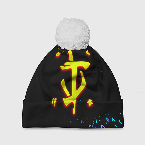 Шапка c помпоном Doom огненные символы / 3D-Белый – фото 1