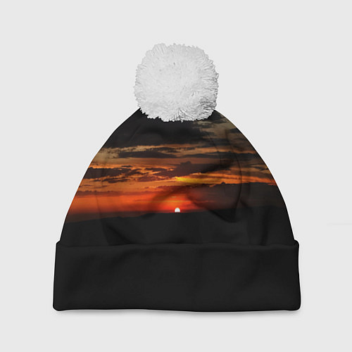 Шапка c помпоном Закат на плато / 3D-Белый – фото 1