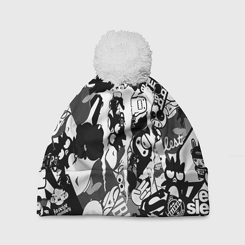 Шапка c помпоном Monster energy black sticker / 3D-Белый – фото 1