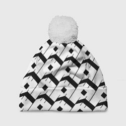 Шапка с помпоном Три буквы: чёрные, цвет: 3D-белый
