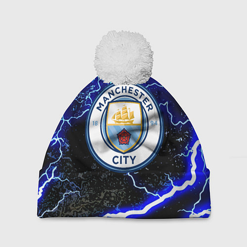 Шапка c помпоном Манчестер сити молнии шторм / 3D-Белый – фото 1