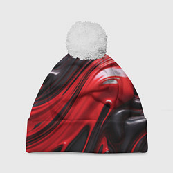 Шапка с помпоном Красная и черная краска - текстура, цвет: 3D-белый