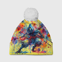 Шапка с помпоном Japanese cool ninja - watercolor fantasy, цвет: 3D-белый