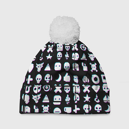 Шапка c помпоном Любовь смерть и роботы глитч / 3D-Белый – фото 1