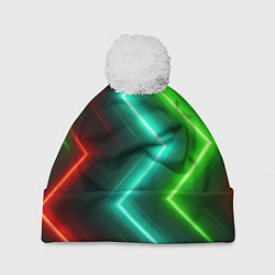 Шапка с помпоном Неоновые зигзаги, цвет: 3D-белый