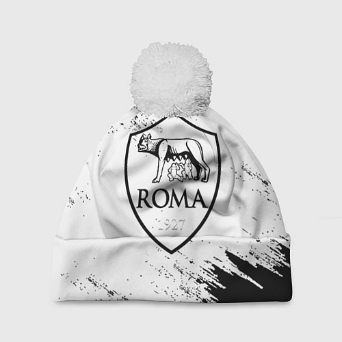 Шапка c помпоном ROMA черно белые штрихи / 3D-Белый – фото 1