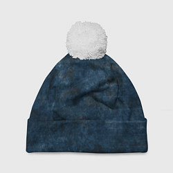 Шапка c помпоном Абстракция - old blue wall with black stains