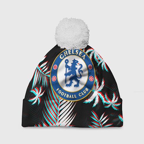 Шапка c помпоном Chelsea тропики глитч текстура / 3D-Белый – фото 1