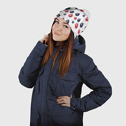 Шапка с помпоном Синие и красные новогодние шары со снежинками, цвет: 3D-белый — фото 2