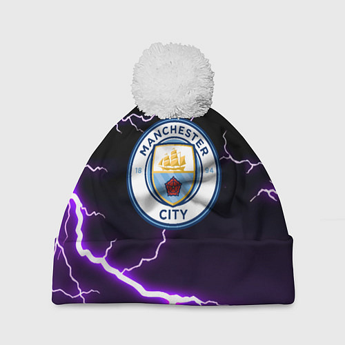 Шапка c помпоном Манчестер молнии шторм неон / 3D-Белый – фото 1