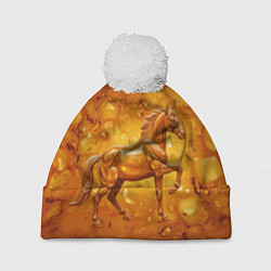 Шапка с помпоном Лошадь из желтого янтаря, цвет: 3D-белый
