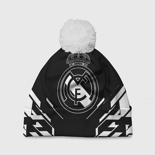 Шапка c помпоном Real Madrid полосы геомтерия / 3D-Белый – фото 1