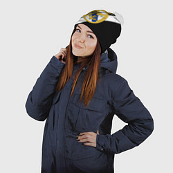 Шапка с помпоном Реал Мадрид черно белые полосы, цвет: 3D-белый — фото 2