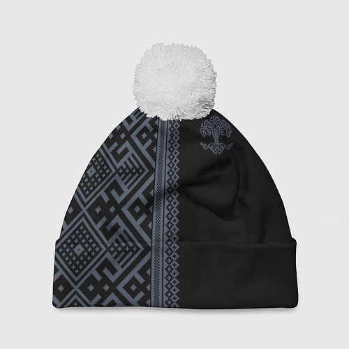 Шапка c помпоном Славянские узоры и древо жизни / 3D-Белый – фото 1