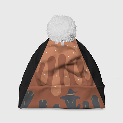 Шапка c помпоном Хэллоуин в тыквенном латте / 3D-Белый – фото 1