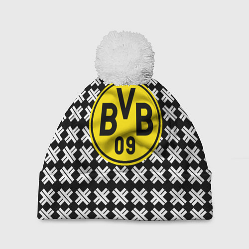 Шапка c помпоном Borussia pattern geometry / 3D-Белый – фото 1