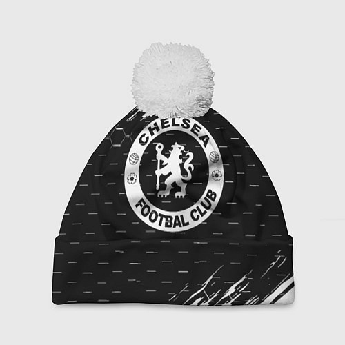 Шапка c помпоном Chelsea штрихи красок текстура / 3D-Белый – фото 1