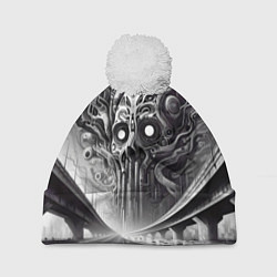 Шапка c помпоном Art skull in metropolis - ai art fantasy