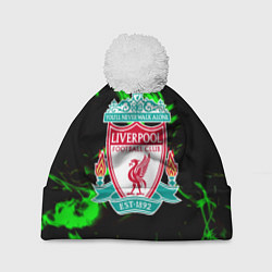 Шапка с помпоном Liverpool зеленый огонь текстура, цвет: 3D-белый