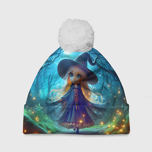 Шапка c помпоном Ведьмочка-малютка в ночь на хэллоуин / 3D-Белый – фото 1