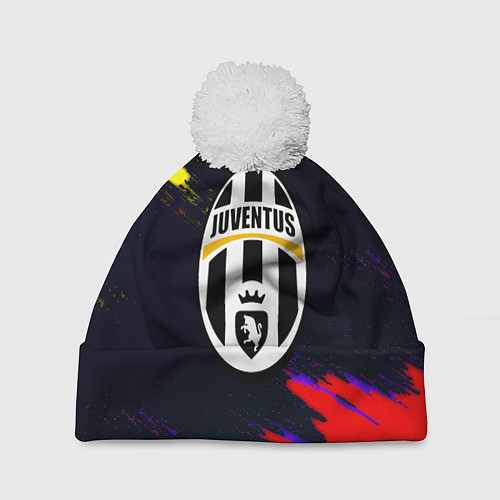 Шапка c помпоном Juventus краски текстура штрихи / 3D-Белый – фото 1