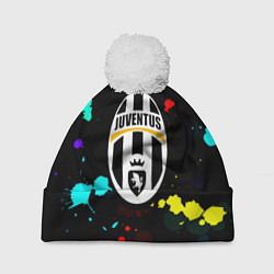 Шапка c помпоном Ювентус брызги красок неон