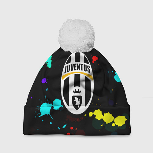 Шапка c помпоном Ювентус брызги красок неон / 3D-Белый – фото 1