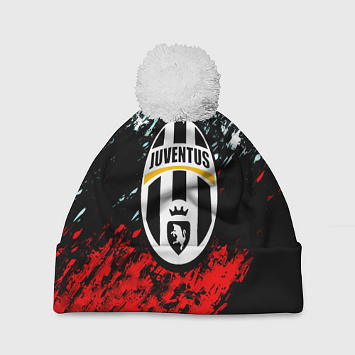 Шапка c помпоном Juventus краски штрихи текстура / 3D-Белый – фото 1