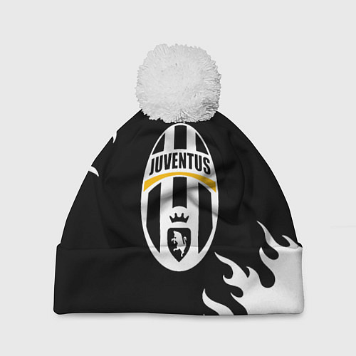 Шапка c помпоном Juventus белый огонь текстура / 3D-Белый – фото 1