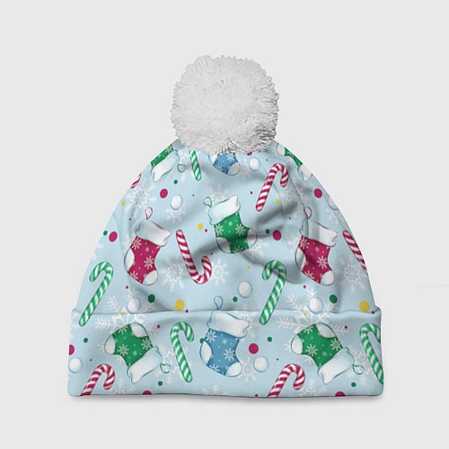 Шапка c помпоном Новогодний паттерн / 3D-Белый – фото 1