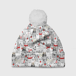 Шапка c помпоном Новогодние котики