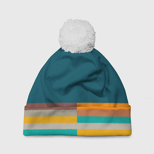 Шапка c помпоном Индиго и шумовой градиент заката с текстурой / 3D-Белый – фото 1