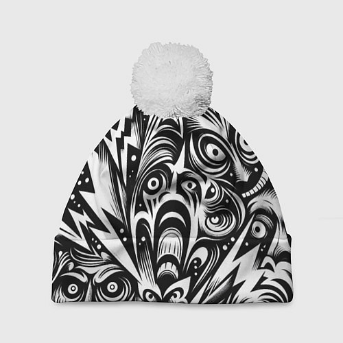 Шапка c помпоном Lightnings and faces - ai art fantasy / 3D-Белый – фото 1