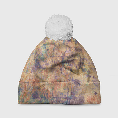 Шапка c помпоном Абстракция - pink marble with blue flecks / 3D-Белый – фото 1