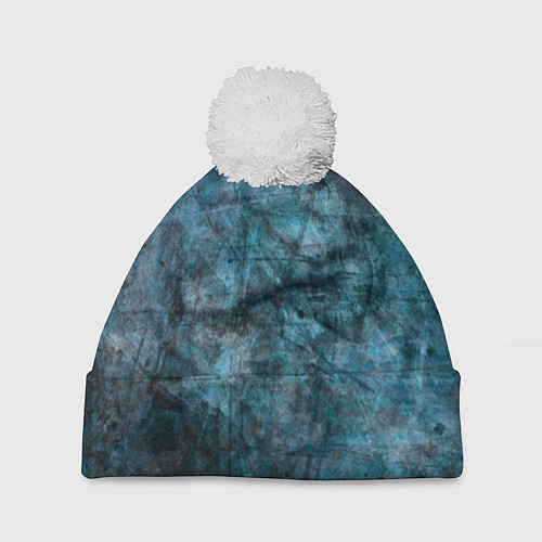 Шапка c помпоном Абстракция - dark blue / 3D-Белый – фото 1