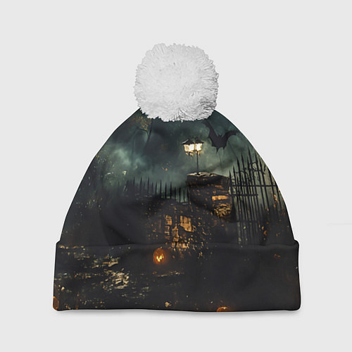 Шапка c помпоном Ночь тыкв и теней / 3D-Белый – фото 1