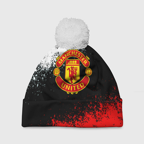 Шапка c помпоном Манчестер Юнайтед краски всплеск / 3D-Белый – фото 1