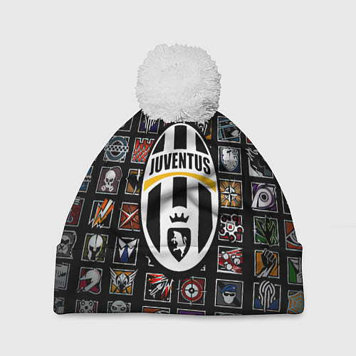 Шапка c помпоном Juventus ачивки паттерн / 3D-Белый – фото 1