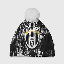 Шапка с помпоном Ювентус текстура руки краски, цвет: 3D-белый