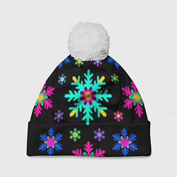 Шапка c помпоном Снежинки ретро